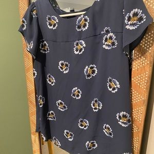 LOFT blue floral blouse with small back cutout